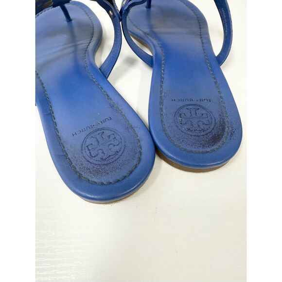 Tory Burch Miller Logo Flat Sandals Royal Blue 9 - Picture 6 of 9